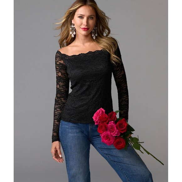 Boston Proper Red Off the Shoulder Scallop Lace Top Size XS Lined Shirt Blouse - Picture 6 of 6